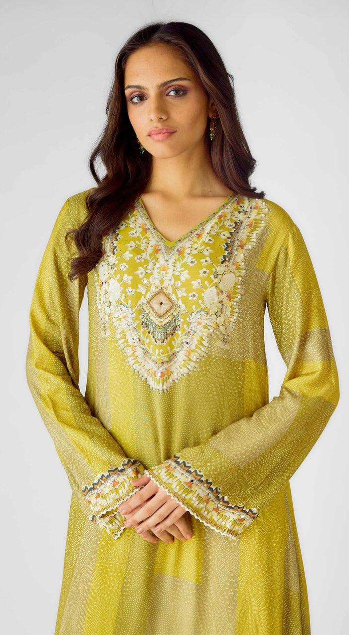 Lime Muslin Embroidered Suit Set
