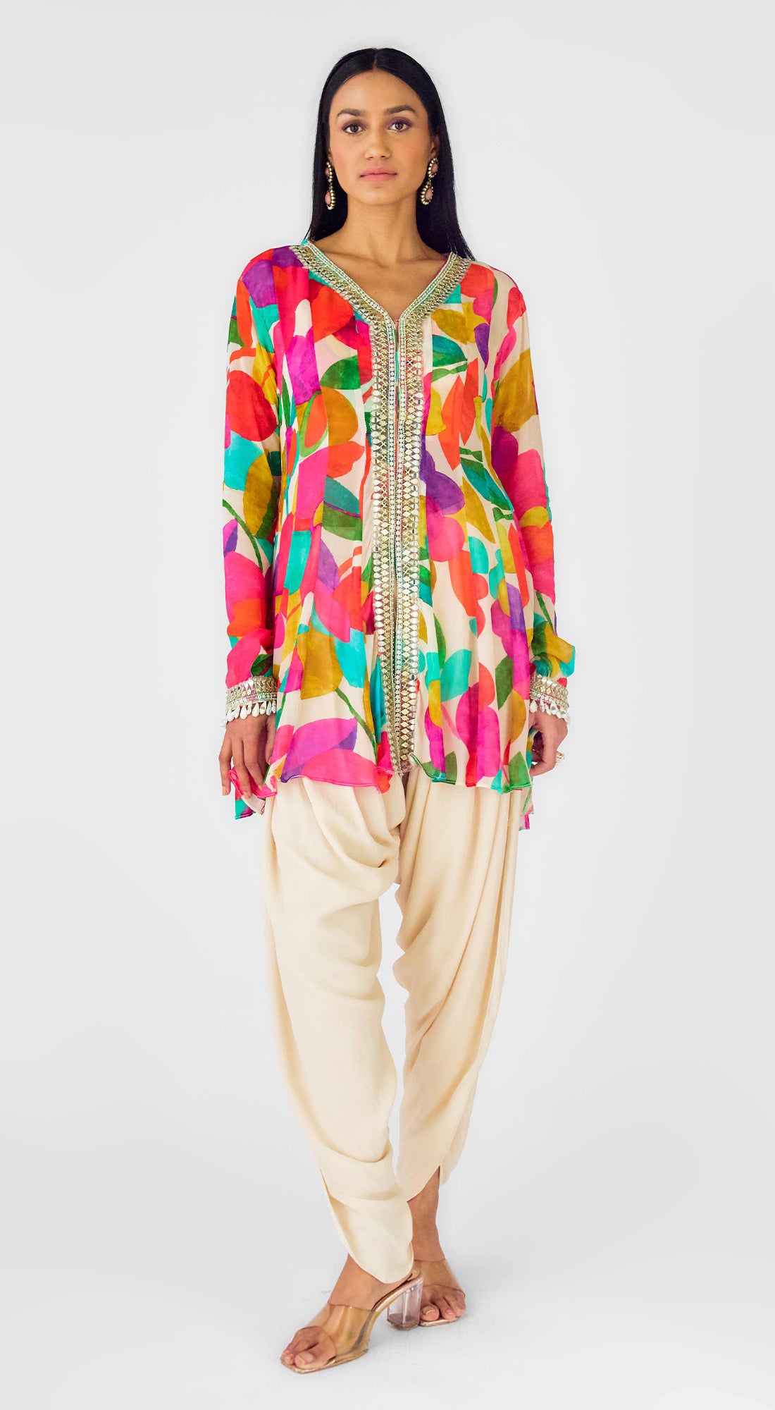 Multi Crepe Embroidered Abstract Dhoti Set