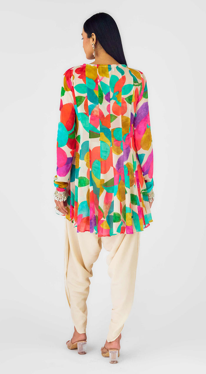 Multi Crepe Embroidered Abstract Dhoti Set