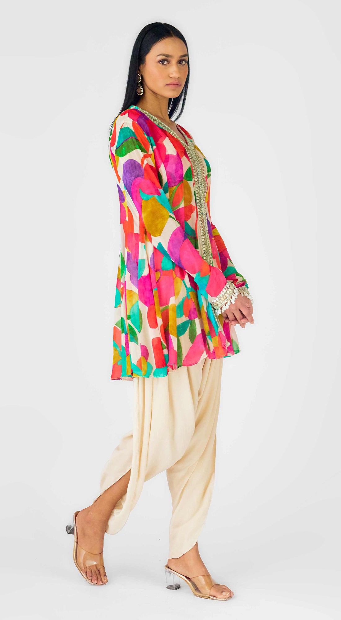 Multi Crepe Embroidered Abstract Dhoti Set