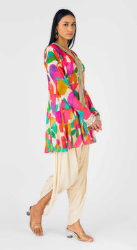 Multi Crepe Embroidered Abstract Dhoti Set