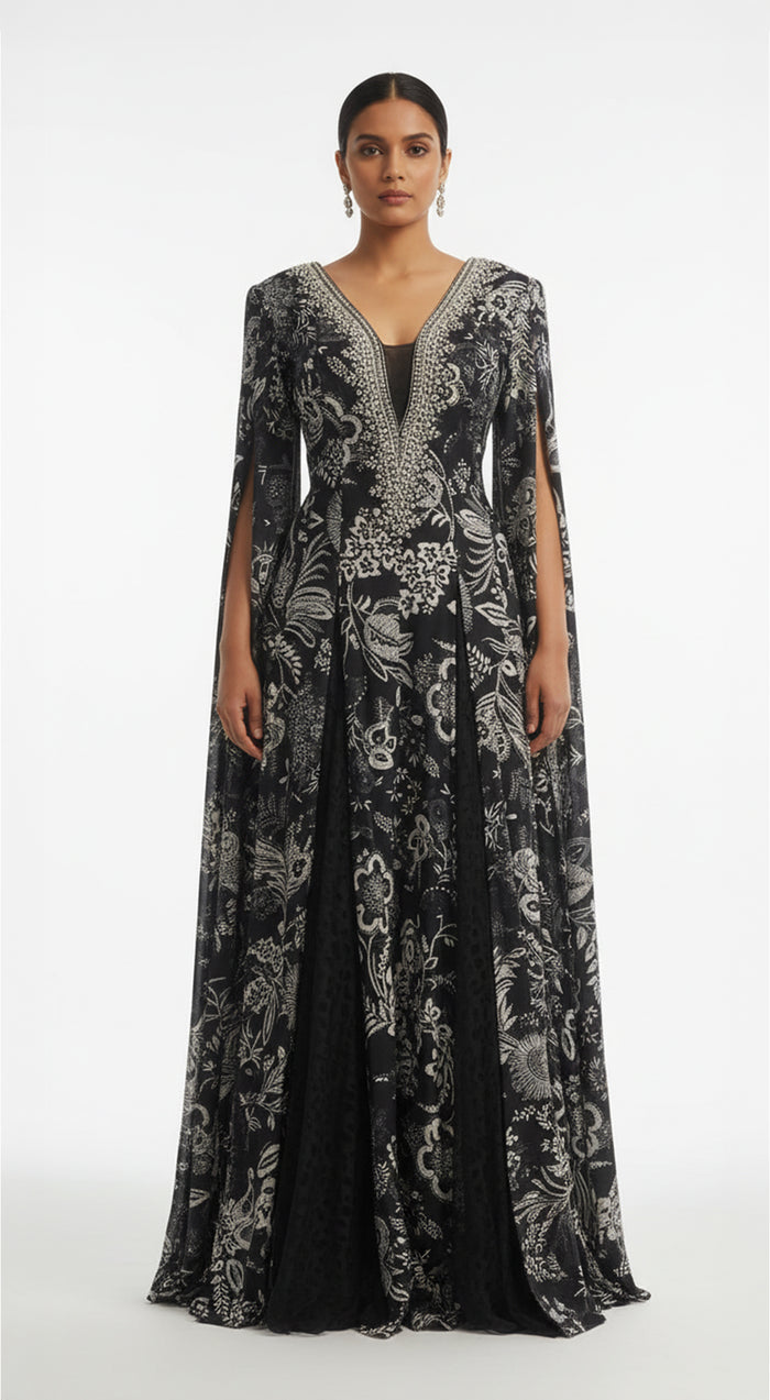 Black Crepe Embroidered Jumpsuit