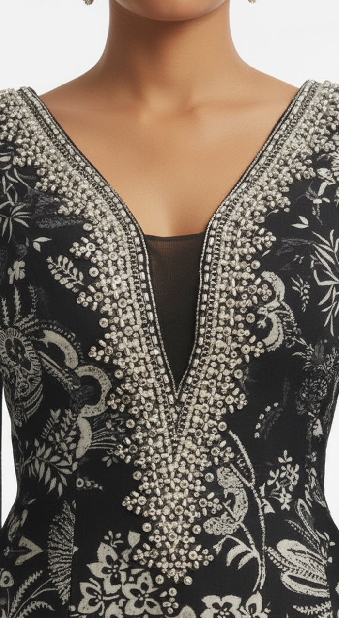 Black Crepe Embroidered Jumpsuit