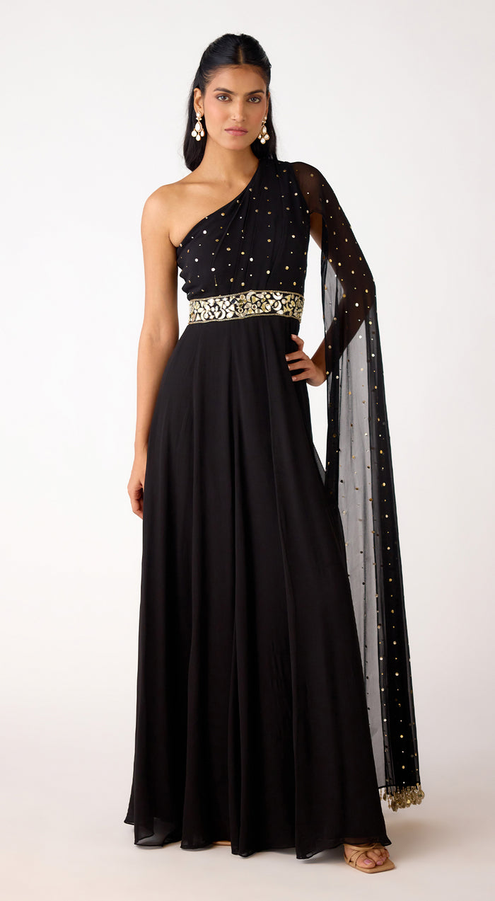 Black Mukaish Georgette Embroidered Jumpsuit