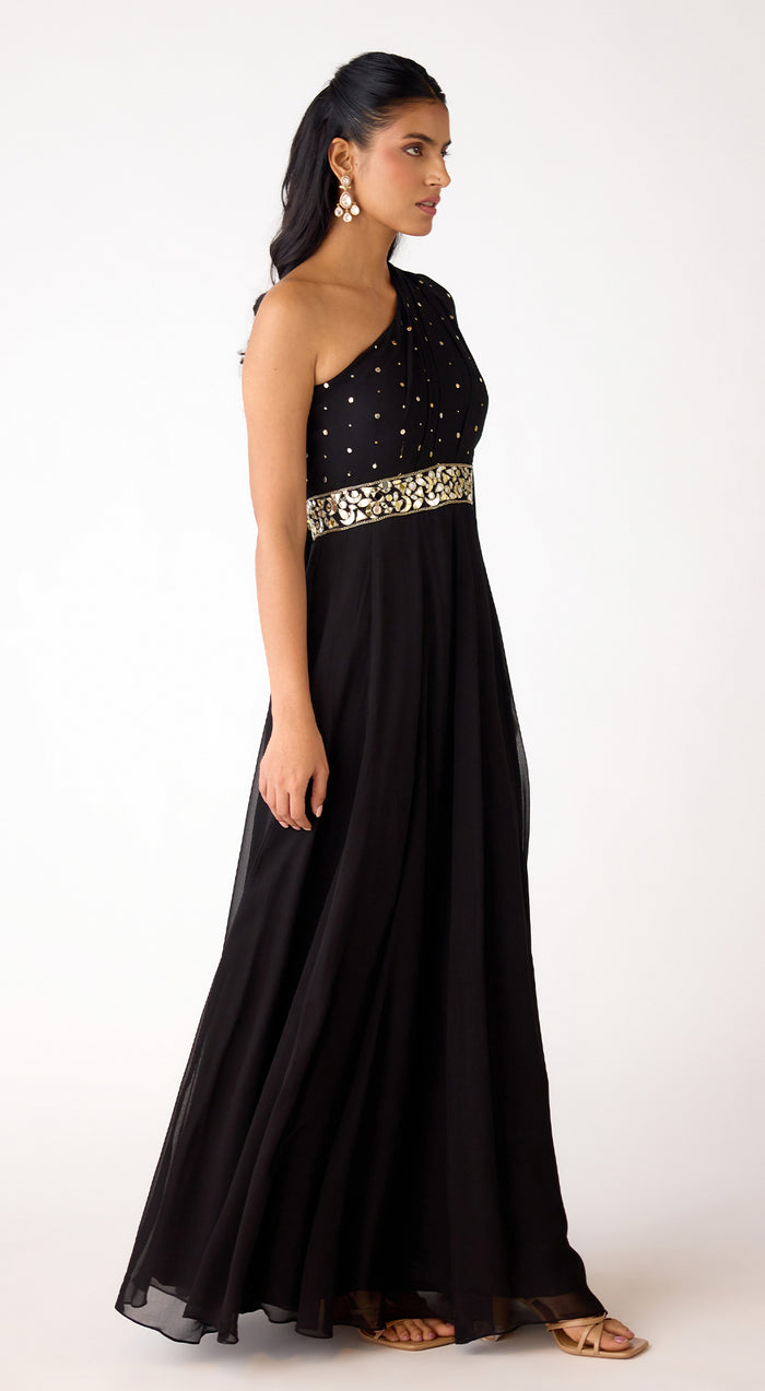 Black Mukaish Georgette Embroidered Jumpsuit