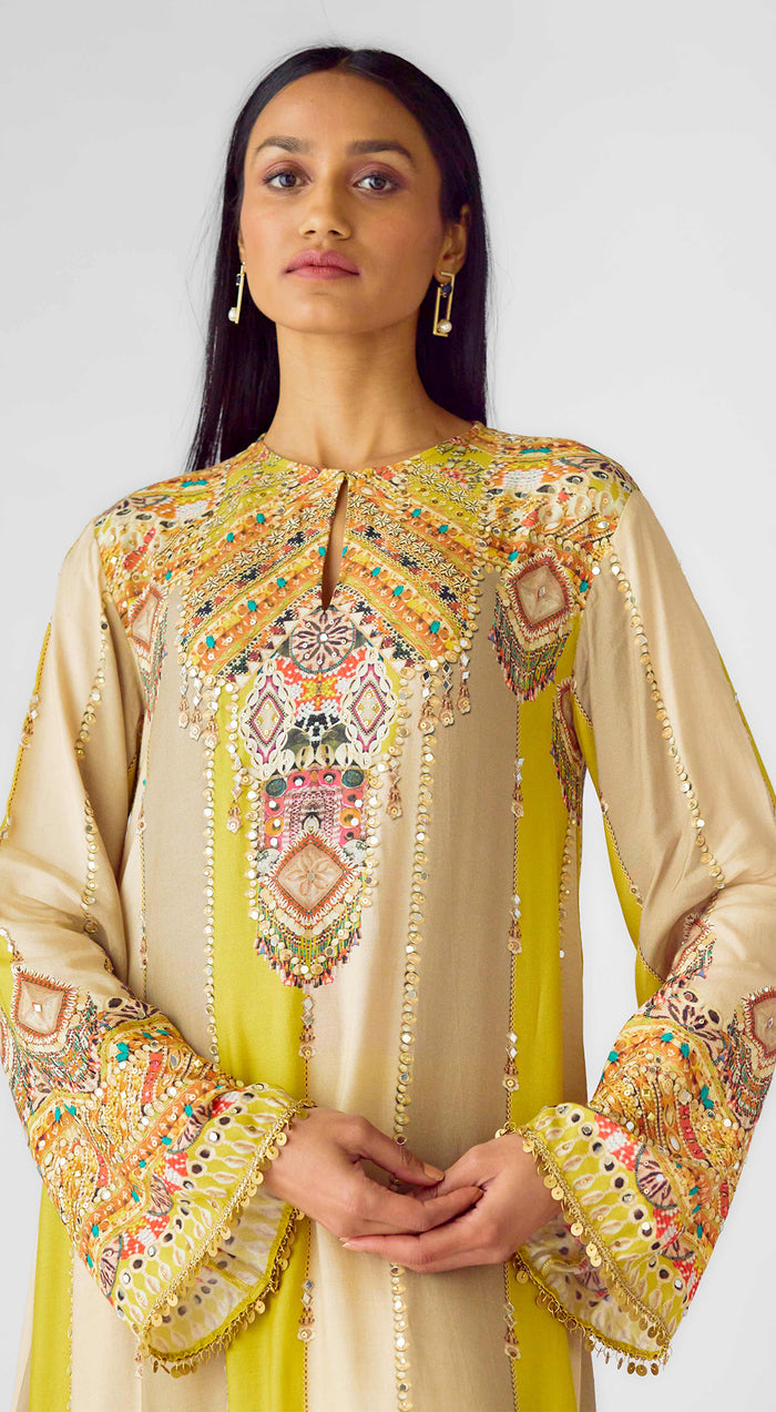 Lime Muslin Embroidered Suit Set