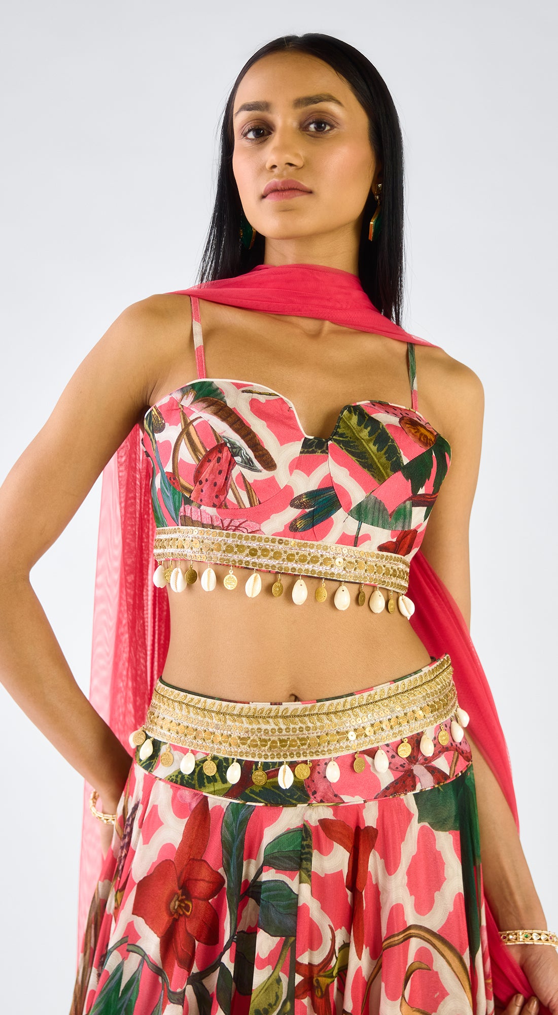 Pink Chiffon Embroidered Lehenga Set