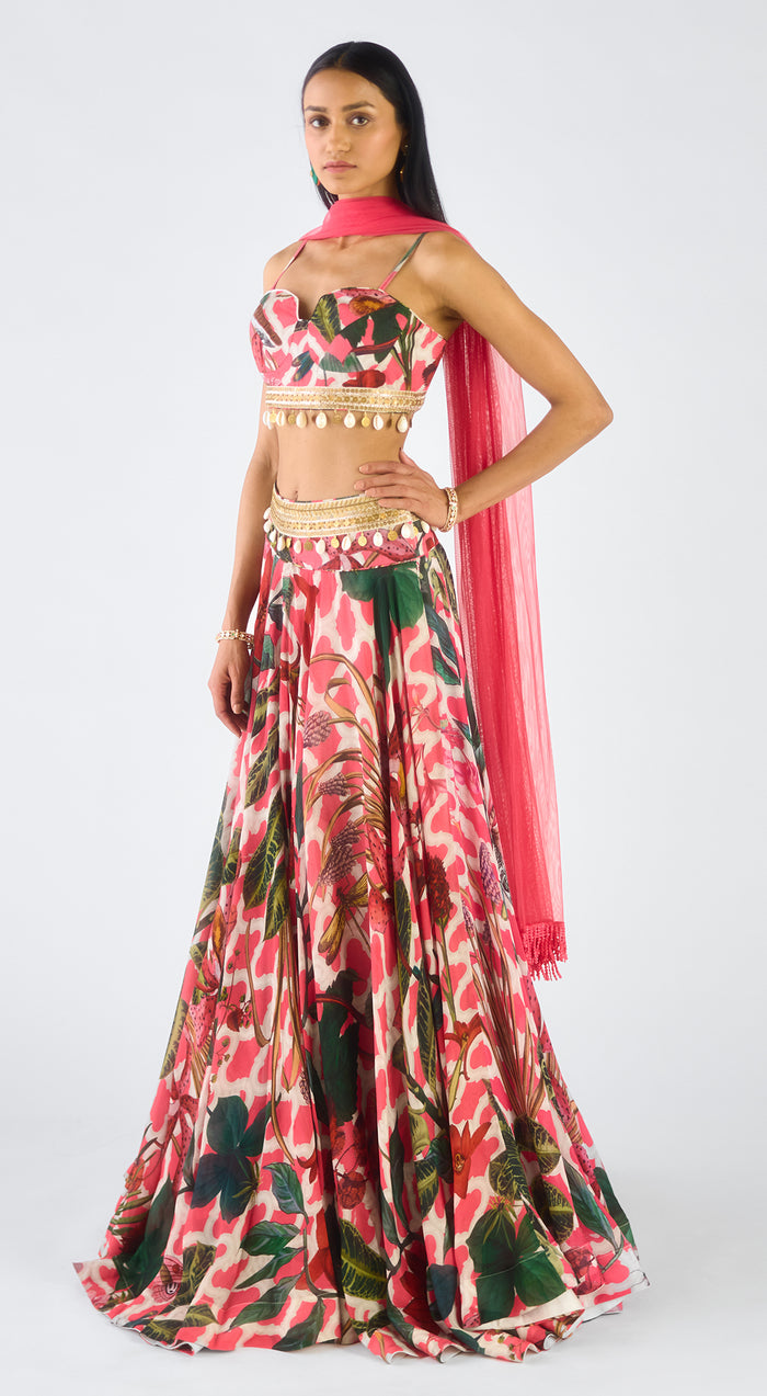 Pink Chiffon Embroidered Lehenga Set