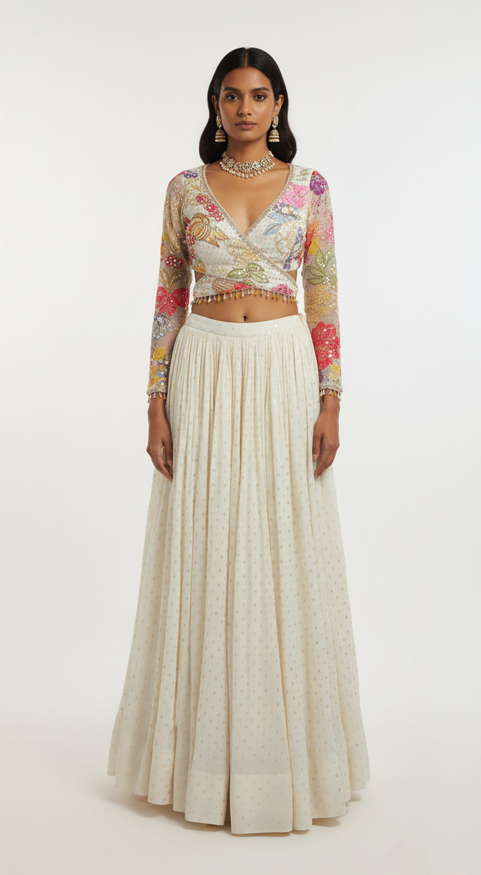 Ivory Georgette Embroidered Lehenga Set