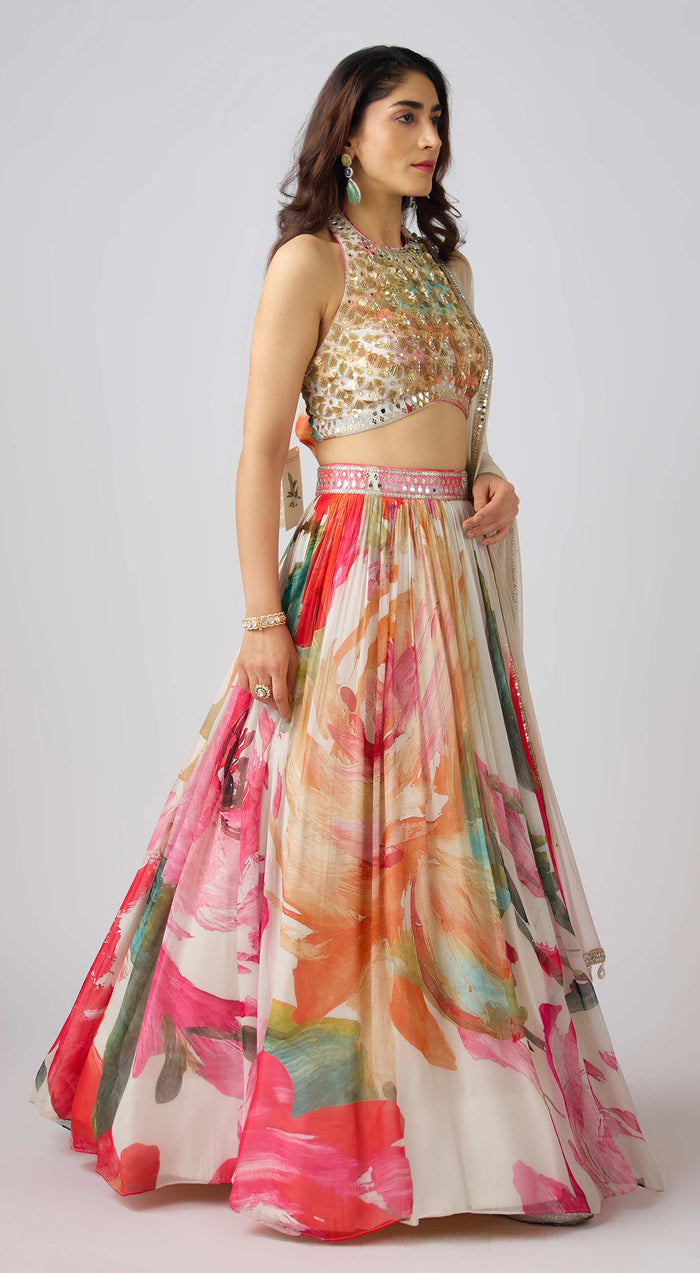 Multi Embroidered Lehenga Set