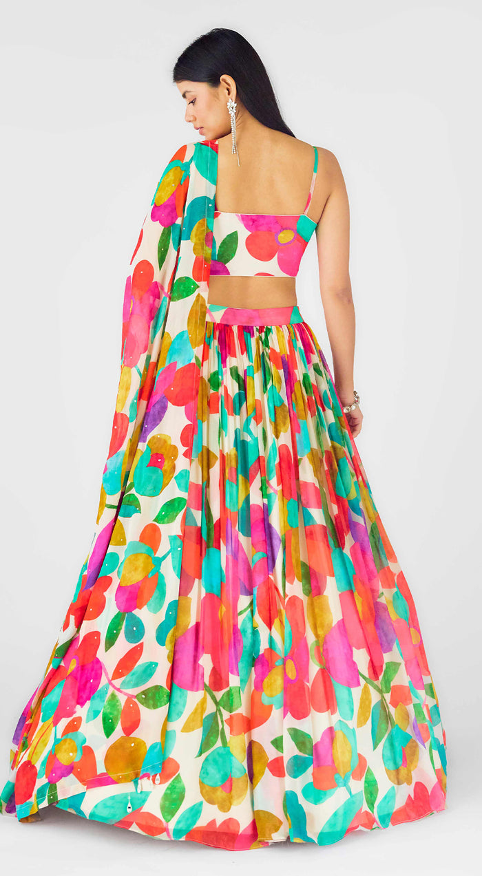 Multi Georgette Embroidered Abstract Lehenga Set