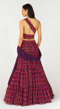 Purple Crepe Embroidered One Shoulder Lehenga Set