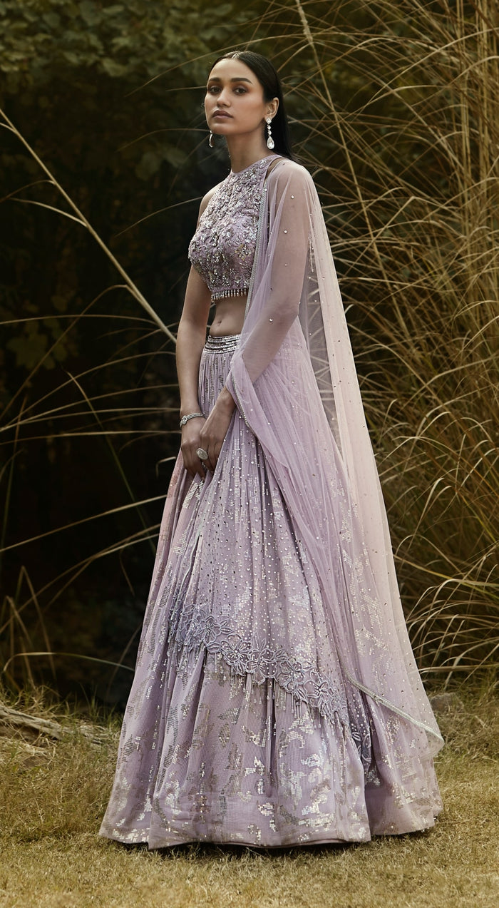 Lilac Embroidered Lehenga Set
