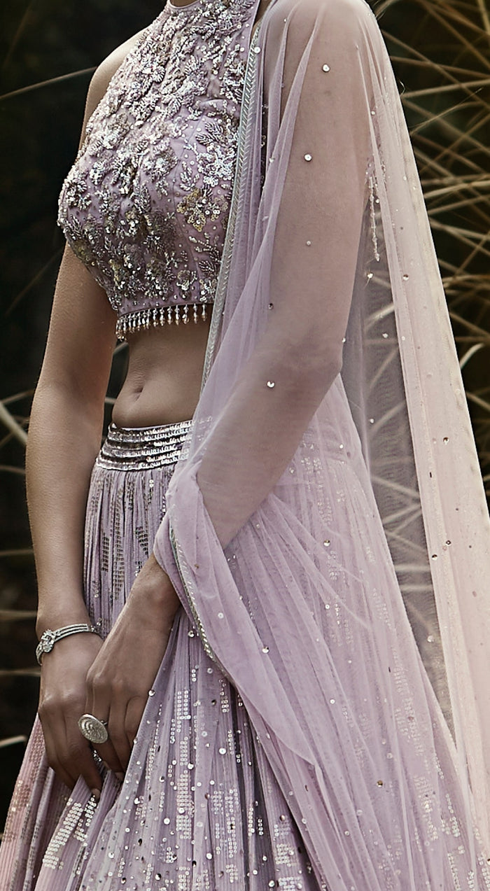 Lilac Embroidered Lehenga Set