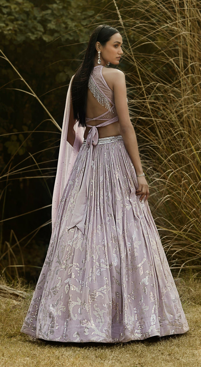 Lilac Embroidered Lehenga Set