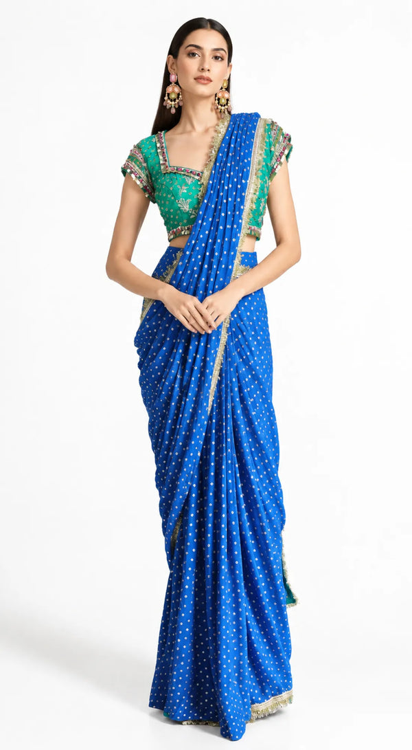ROYAL BLUE BANDHANI PRINTED DRAPED SAREE - BRR-4874-BLUE - image 1