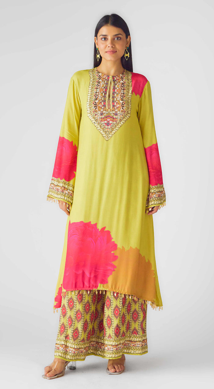 Lime Muslin Embroidered Suit Set