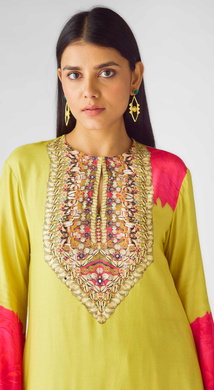 Lime Muslin Embroidered Suit Set