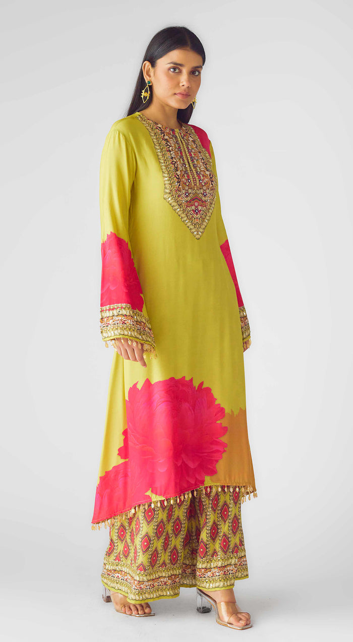 Lime Muslin Embroidered Suit Set