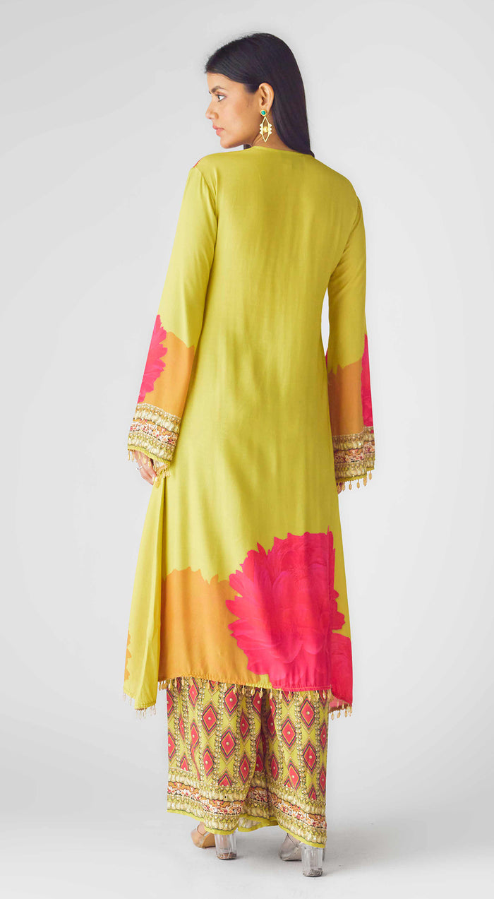 Lime Muslin Embroidered Suit Set