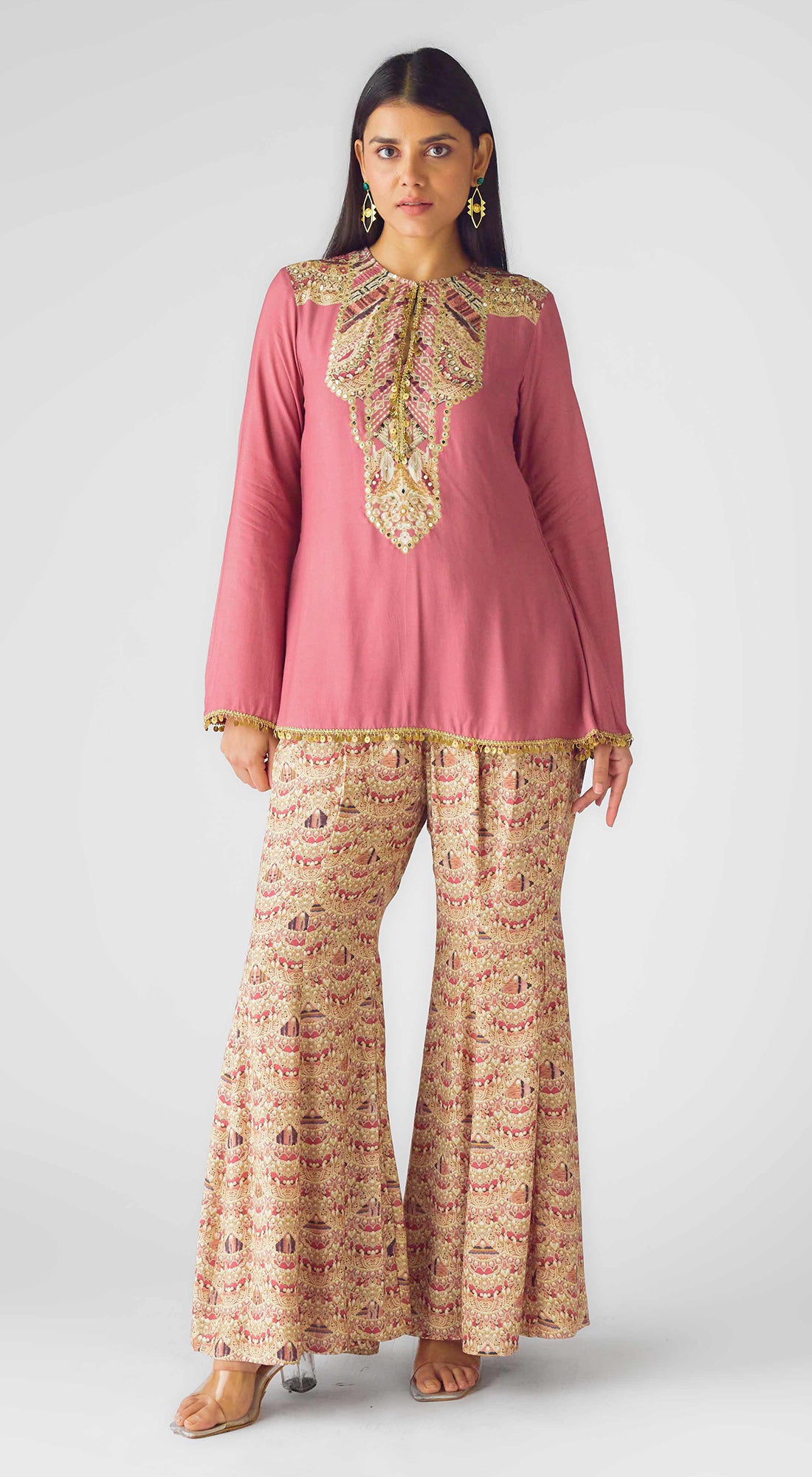 Pink Muslin Embroidered Sharara Set