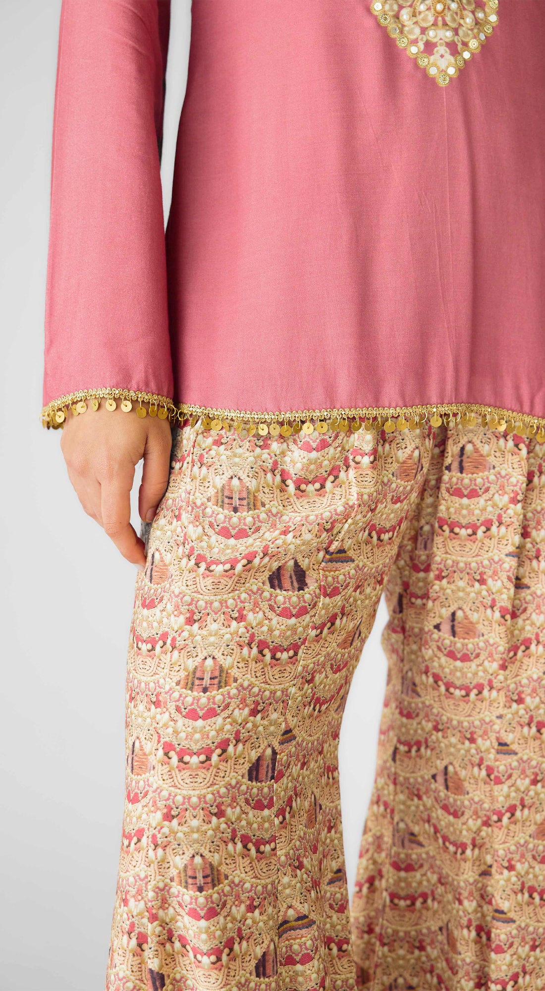 Pink Muslin Embroidered Sharara Set