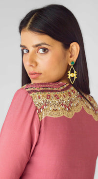 Pink Muslin Embroidered Sharara Set