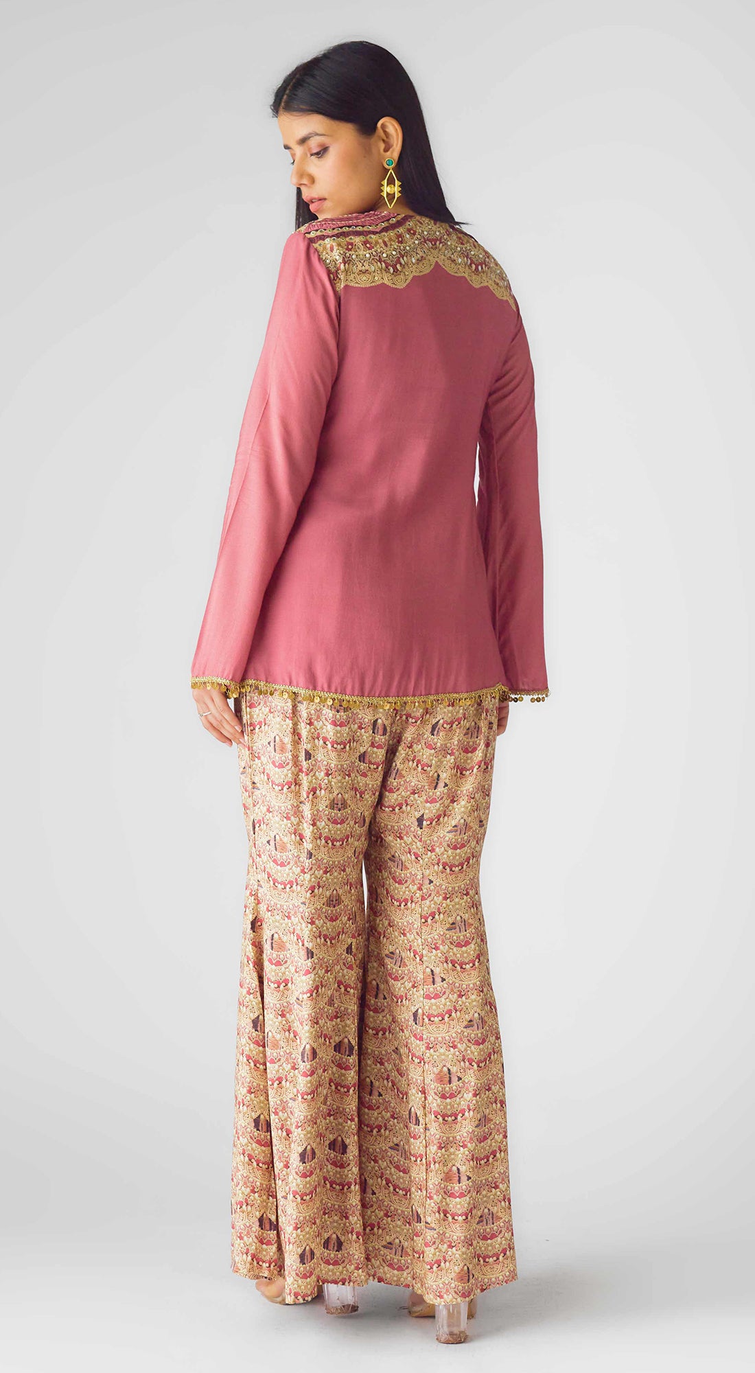 Pink Muslin Embroidered Sharara Set