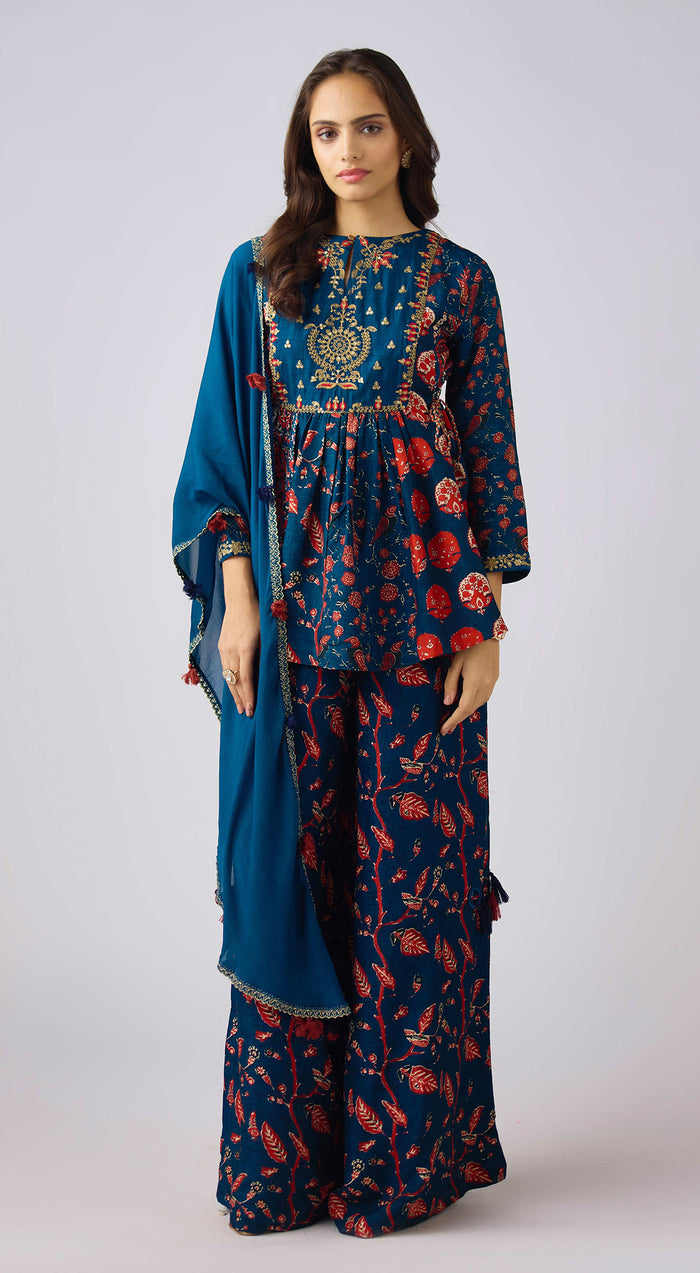 Blue Silk Embroidered Set