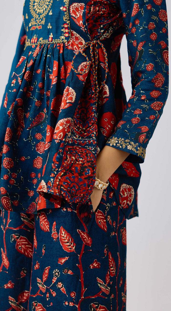 Blue Silk Embroidered Set