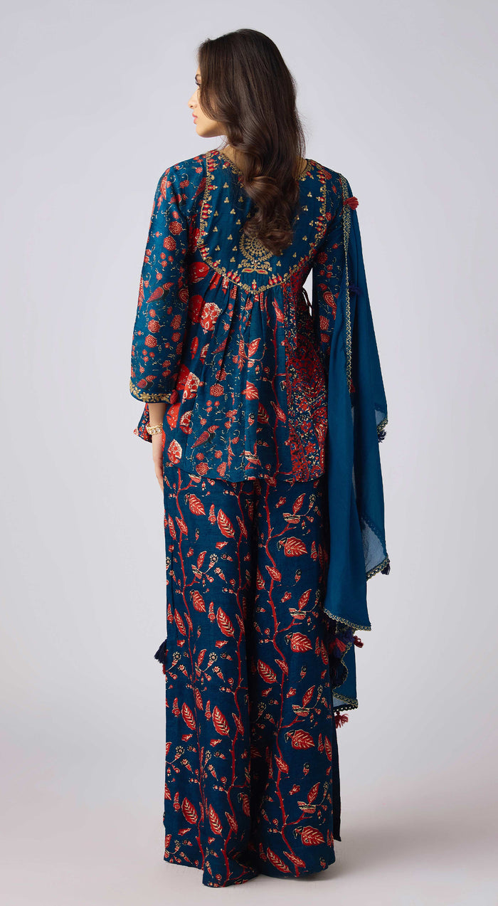 Blue Silk Embroidered Set