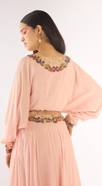 Pink Satin Crepe Embroidered Skirt Set