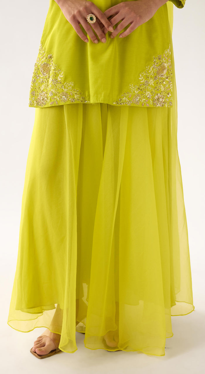 Lime Chanderi Embroidered Sharara Set