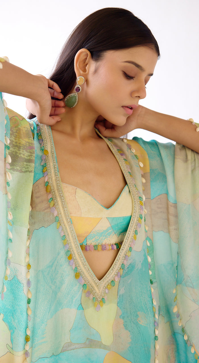 The Abstract Aqua Kaftan Set