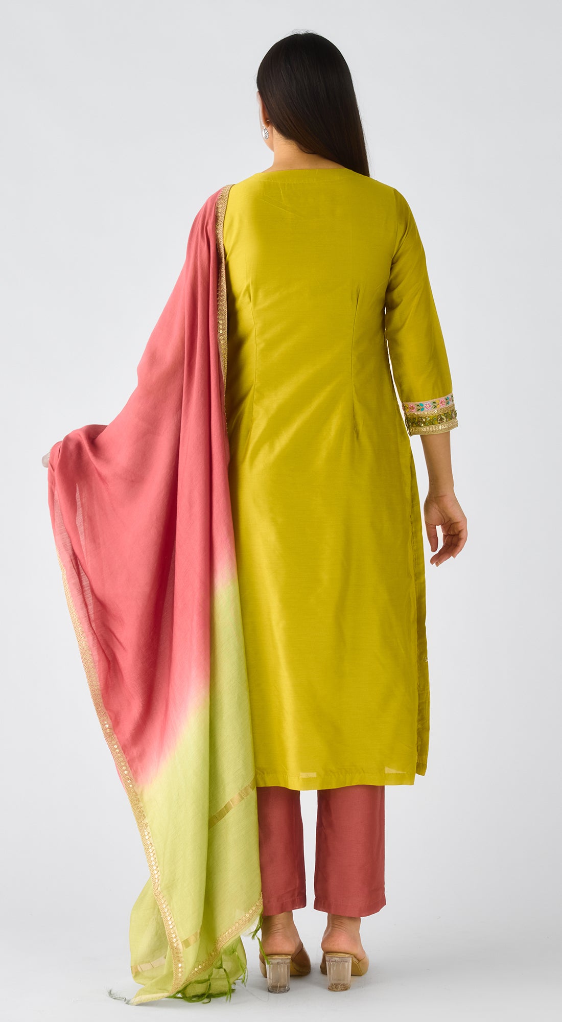 Mustard Chanderi Embroidered Suit Set