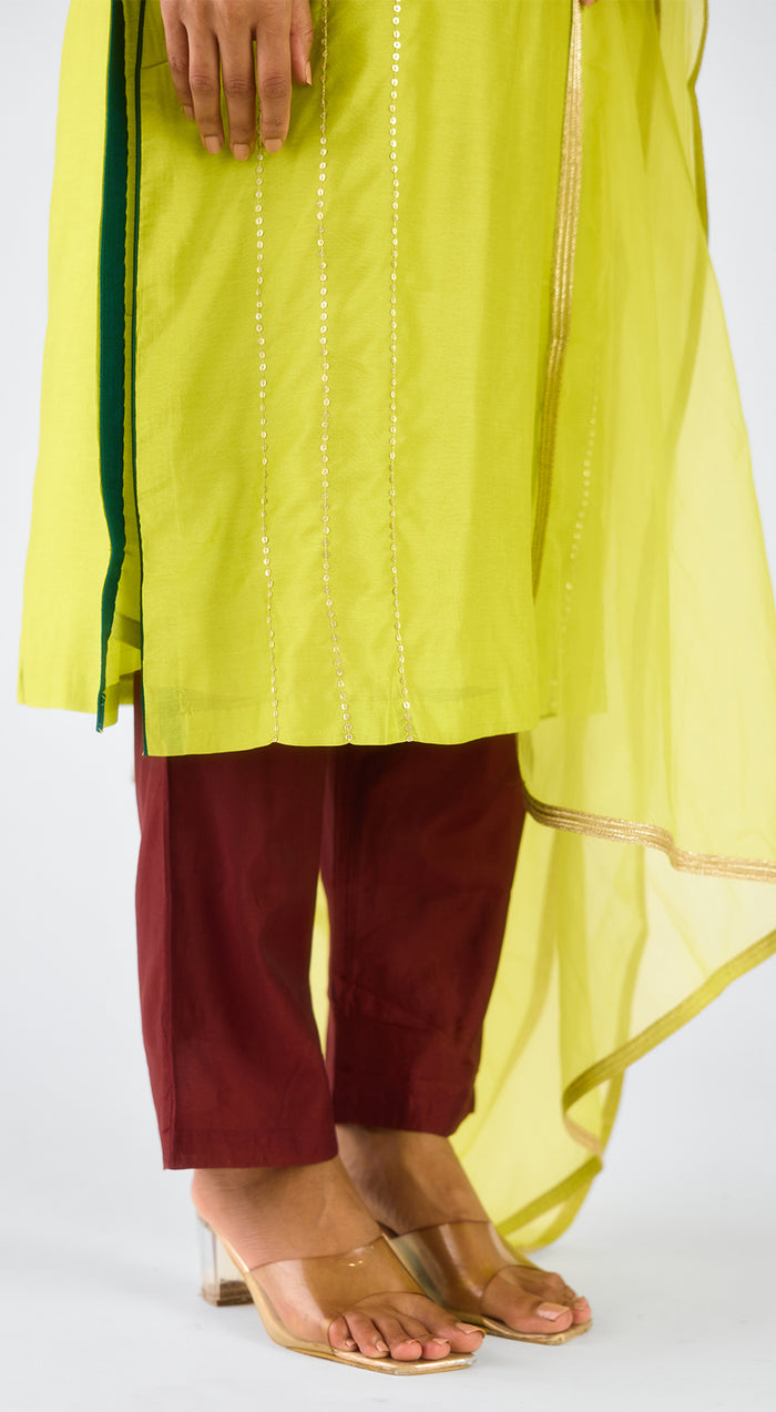 Lime Chanderi Embroidered Suit Set