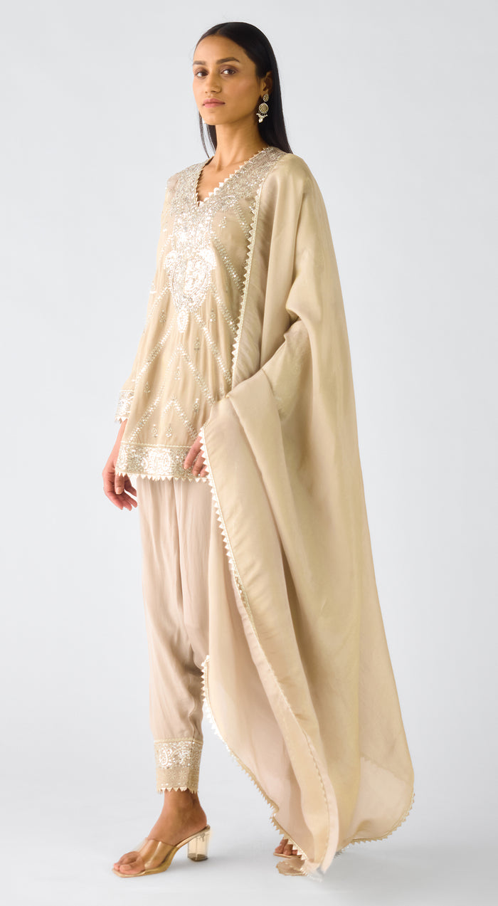 Grey Tissue Embroidered Suit Set