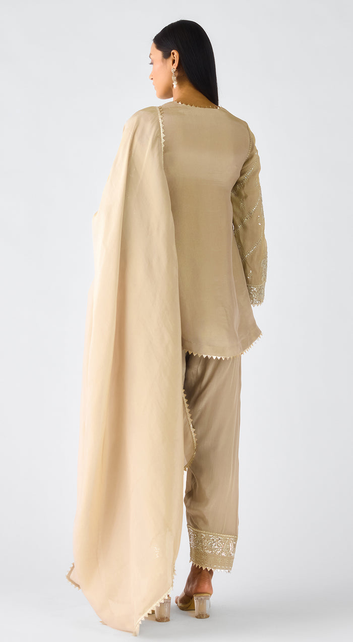 Grey Tissue Embroidered Suit Set