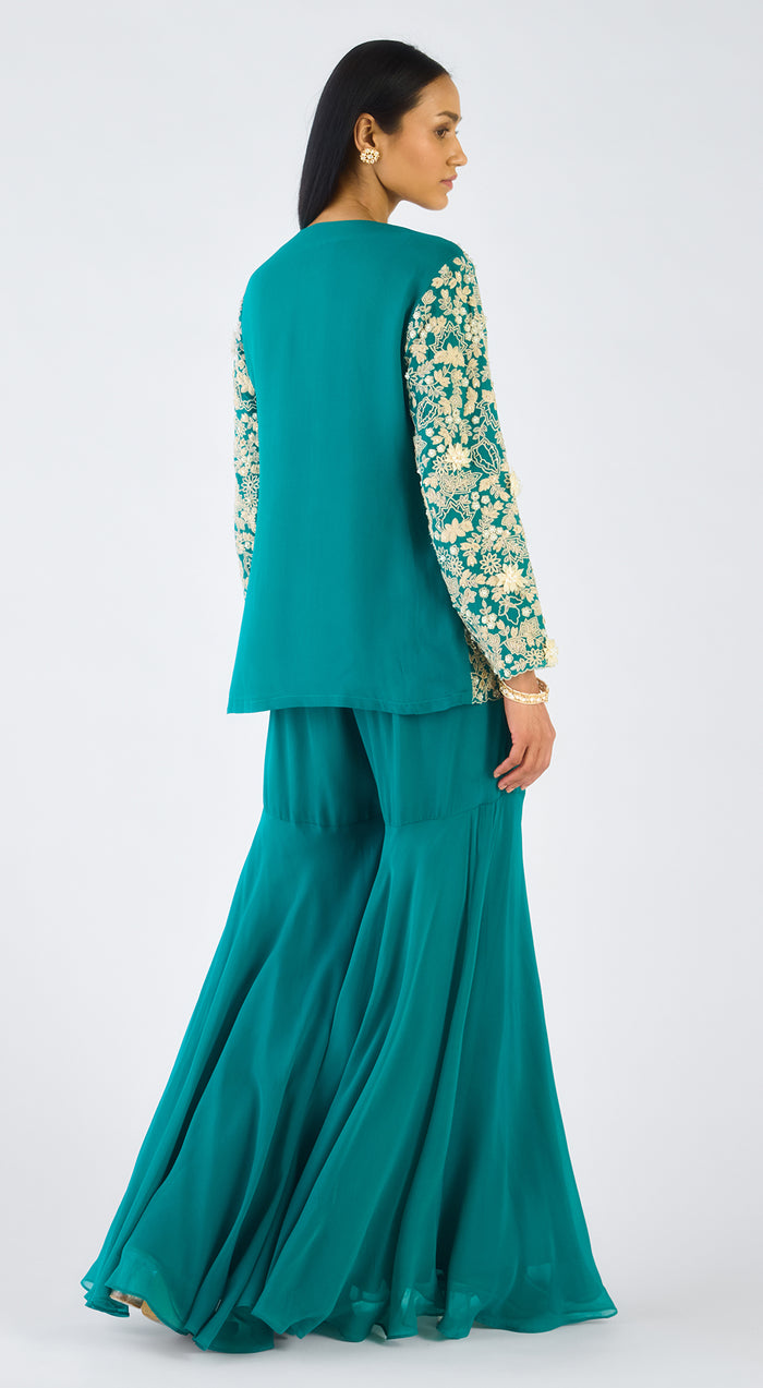 Green Georgette Embroidered Sharara Set