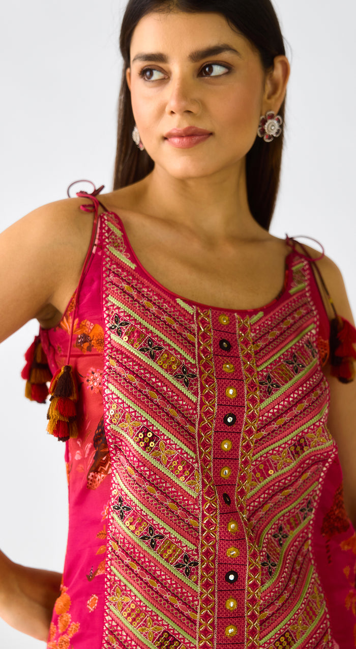 Deep Pink Crepe Embroidered Sharara Set