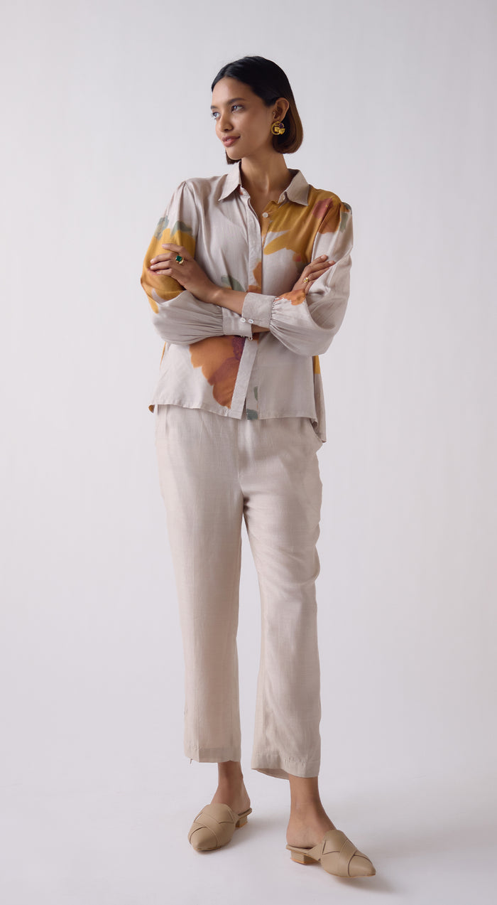 Grey Muslin Printed Shirt