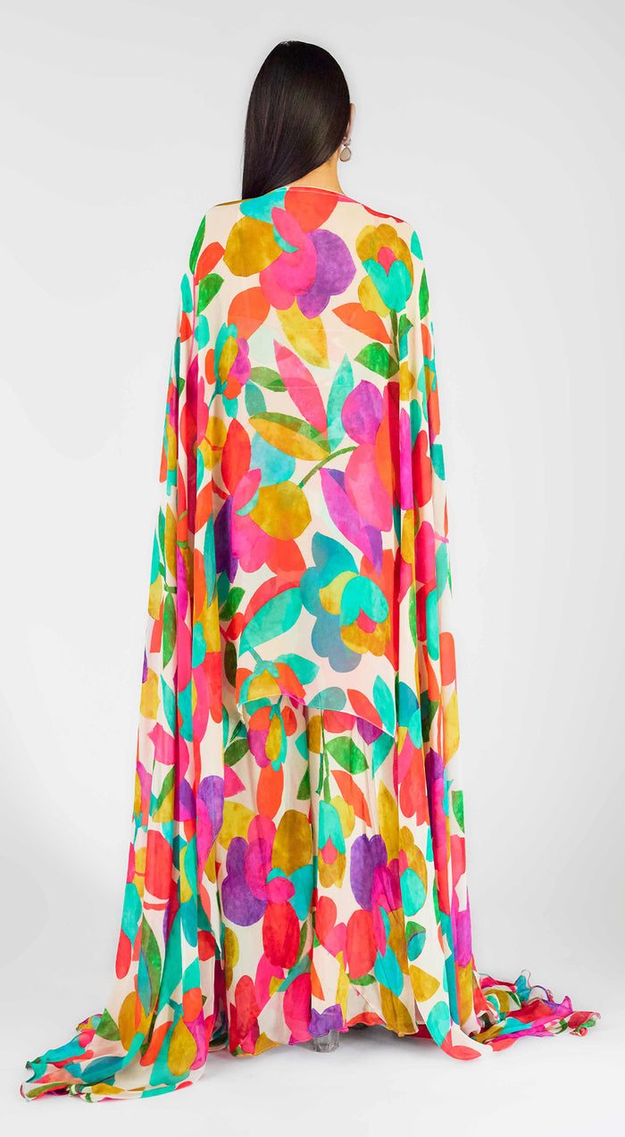 Multi Georgette Abstract Kaftan Sharara Set