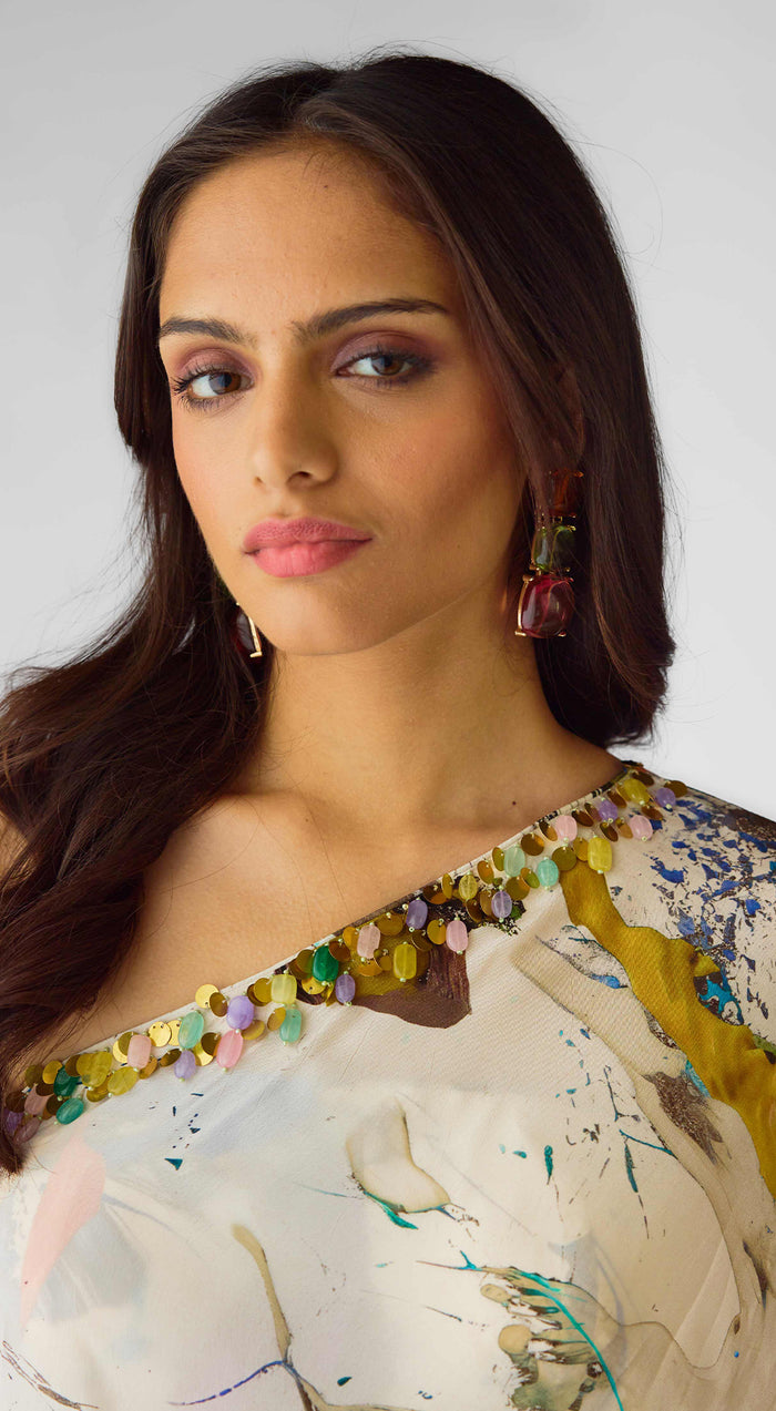 The Abstract Strokes One Shoulder Sharara Set