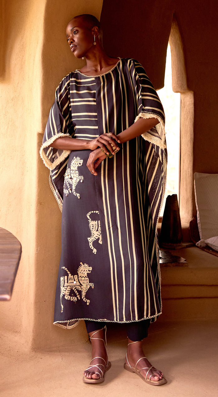Black Stripes Abstract Kaftan Set