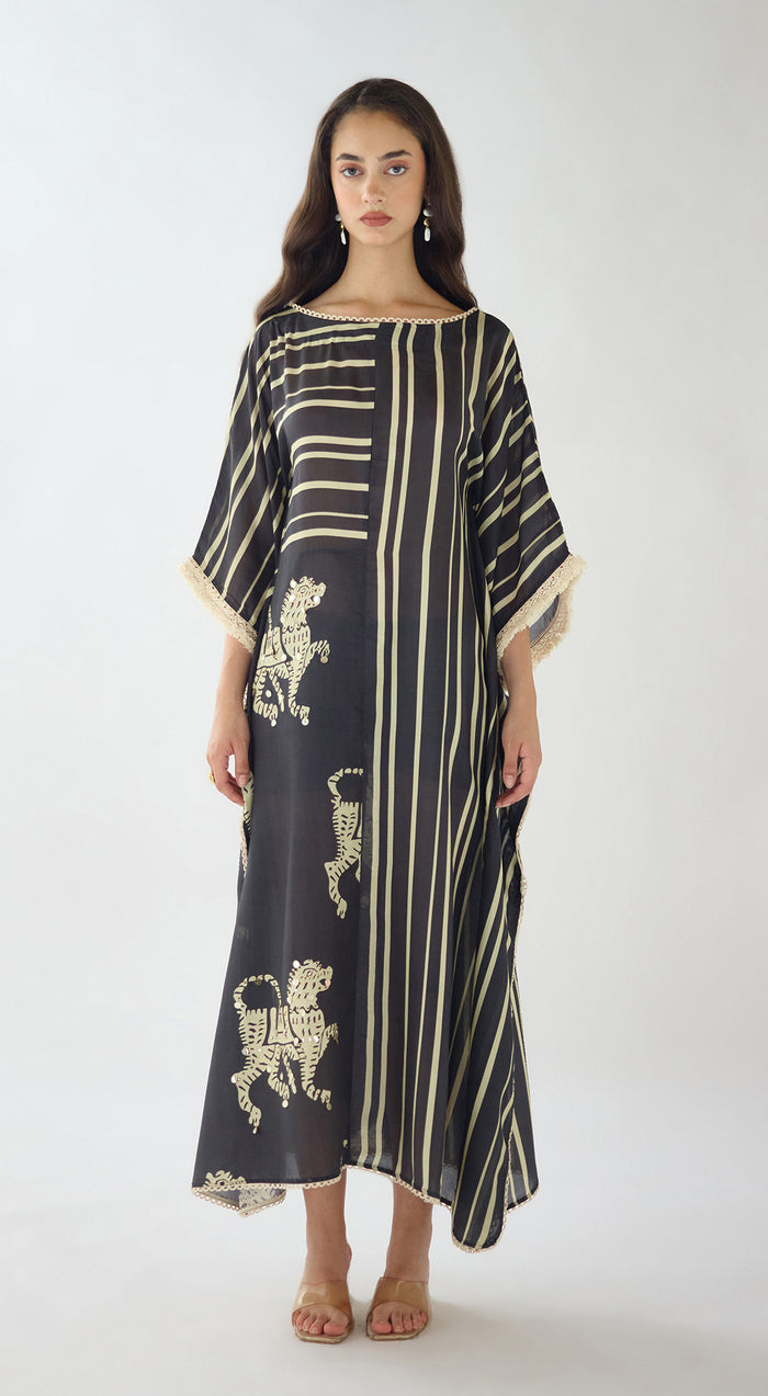 Black Stripes Abstract Kaftan Set