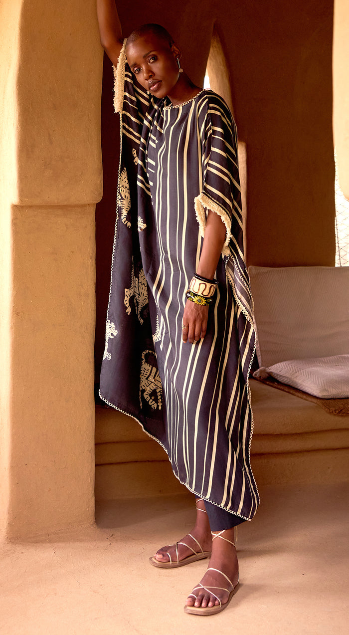 Black Stripes Abstract Kaftan Set