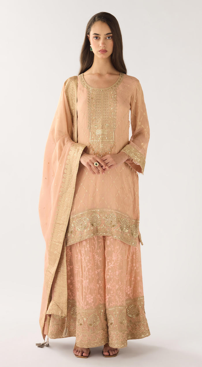 Pink Banarasi Embroidered Sharara Set