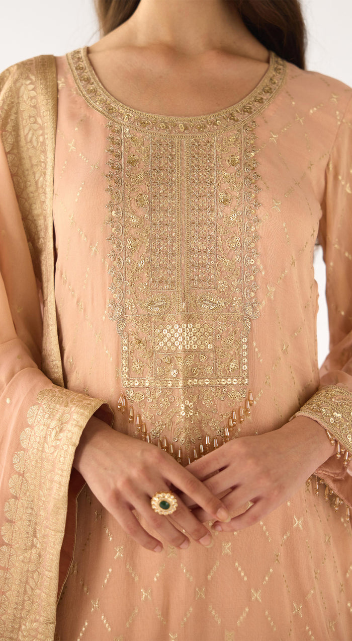 Pink Banarasi Embroidered Sharara Set