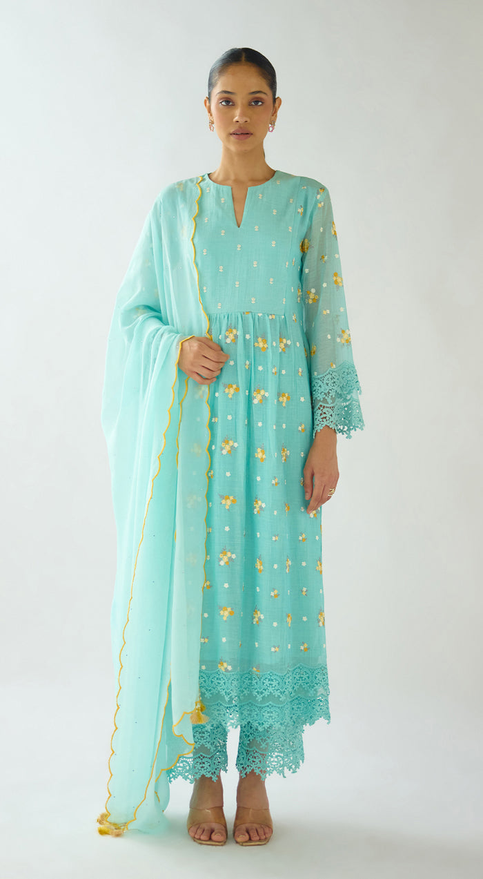 Firozi Embroidered Cotton Kurta Set