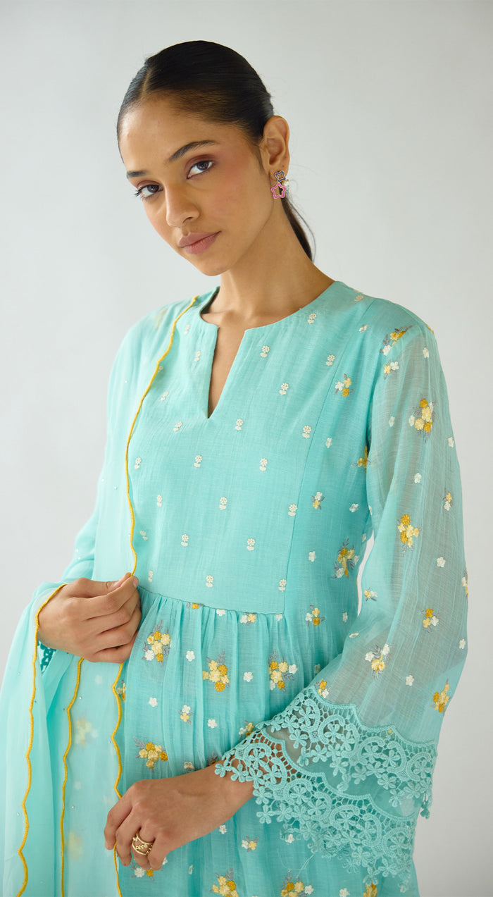 Firozi Embroidered Cotton Kurta Set